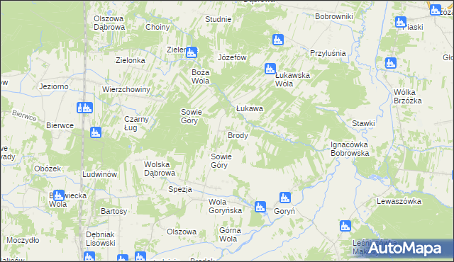 mapa Brody gmina Jastrzębia, Brody gmina Jastrzębia na mapie Targeo