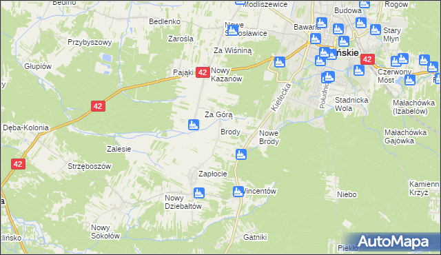 mapa Brody gmina Końskie, Brody gmina Końskie na mapie Targeo