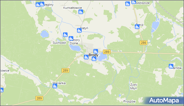 mapa Brody powiat żarski, Brody powiat żarski na mapie Targeo