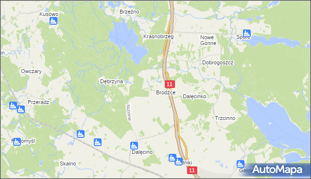 mapa Brodźce gmina Szczecinek, Brodźce gmina Szczecinek na mapie Targeo