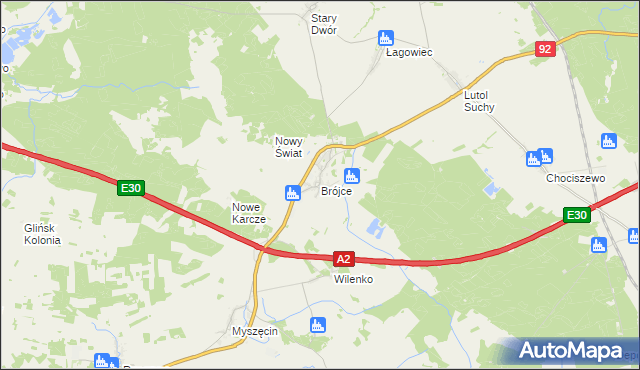 mapa Brójce gmina Trzciel, Brójce gmina Trzciel na mapie Targeo