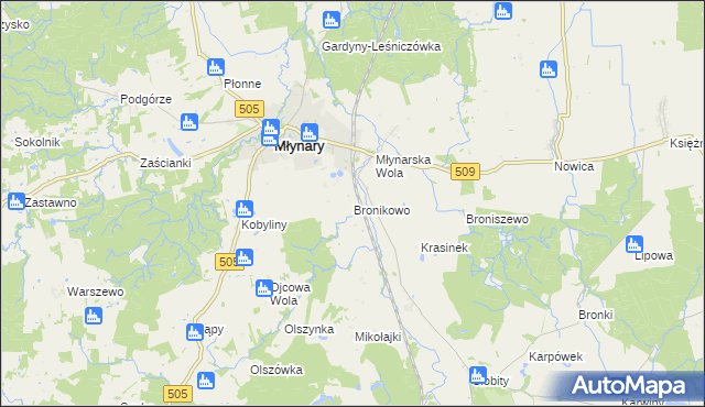 mapa Bronikowo gmina Młynary, Bronikowo gmina Młynary na mapie Targeo