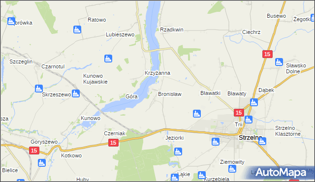 mapa Bronisław gmina Strzelno, Bronisław gmina Strzelno na mapie Targeo