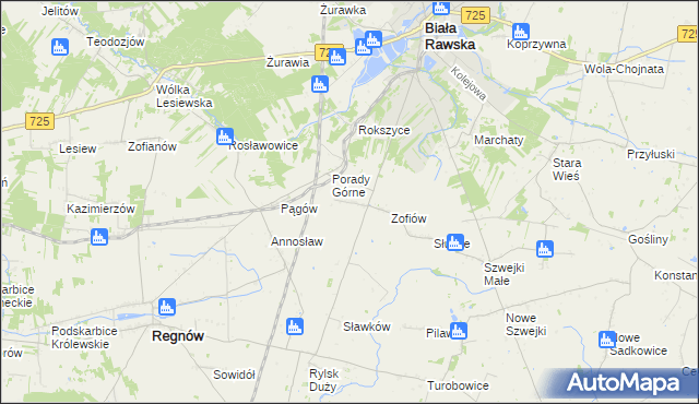 mapa Bronisławów gmina Biała Rawska, Bronisławów gmina Biała Rawska na mapie Targeo