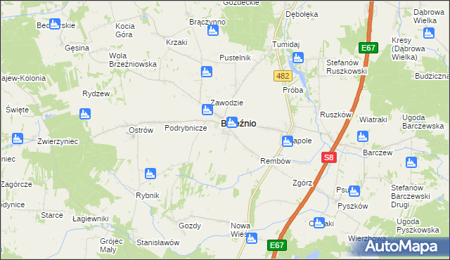 mapa Bronisławów gmina Brzeźnio, Bronisławów gmina Brzeźnio na mapie Targeo