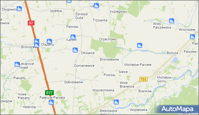 mapa Bronisławów gmina Promna, Bronisławów gmina Promna na mapie Targeo