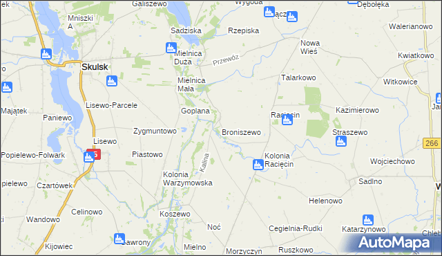 mapa Broniszewo gmina Wierzbinek, Broniszewo gmina Wierzbinek na mapie Targeo