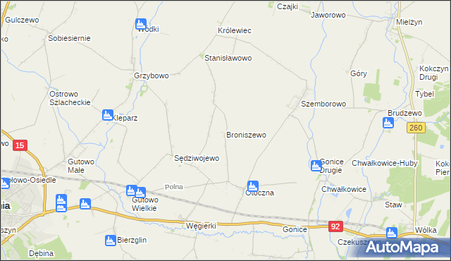 mapa Broniszewo gmina Września, Broniszewo gmina Września na mapie Targeo