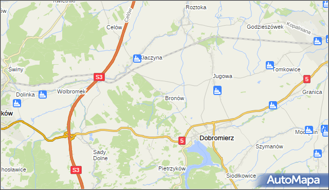 mapa Bronów gmina Dobromierz, Bronów gmina Dobromierz na mapie Targeo