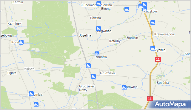 mapa Bronów gmina Pleszew, Bronów gmina Pleszew na mapie Targeo