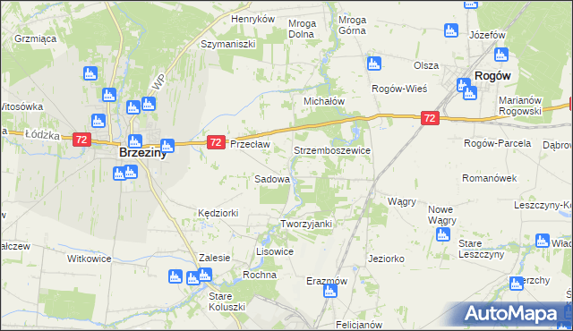 mapa Bronowice gmina Brzeziny, Bronowice gmina Brzeziny na mapie Targeo