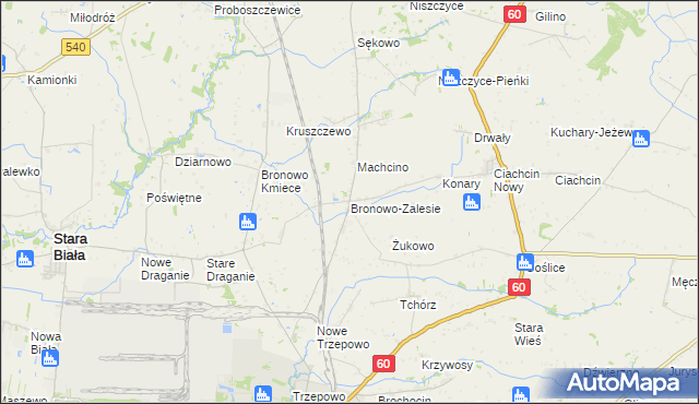 mapa Bronowo-Zalesie, Bronowo-Zalesie na mapie Targeo