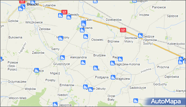 mapa Brudzew gmina Błaszki, Brudzew gmina Błaszki na mapie Targeo