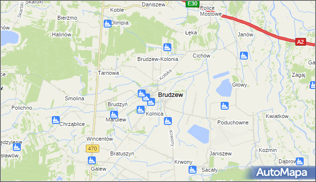 mapa Brudzew powiat turecki, Brudzew powiat turecki na mapie Targeo