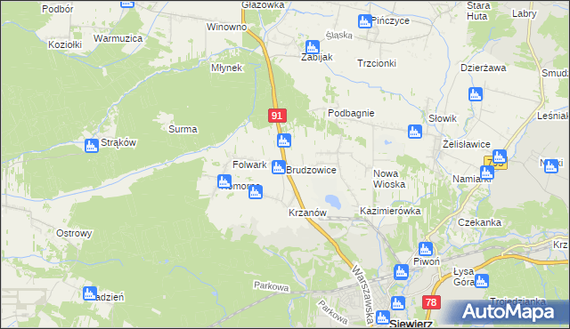 mapa Brudzowice, Brudzowice na mapie Targeo