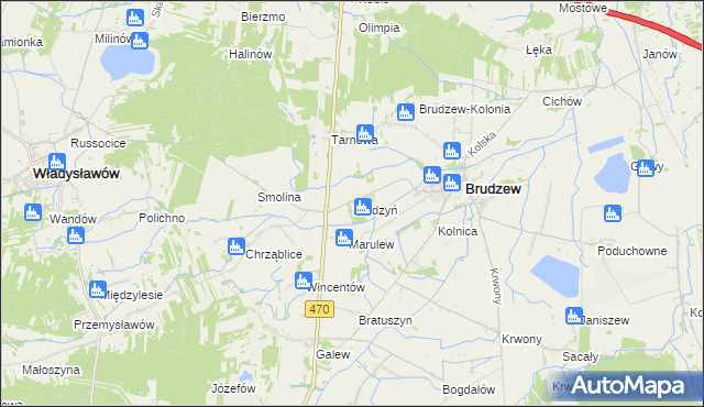 mapa Brudzyń gmina Brudzew, Brudzyń gmina Brudzew na mapie Targeo