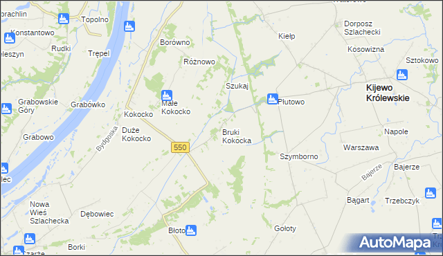 mapa Bruki Kokocka, Bruki Kokocka na mapie Targeo