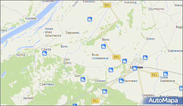 mapa Bruki Unisławskie, Bruki Unisławskie na mapie Targeo