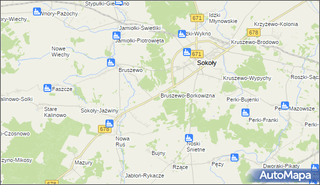 mapa Bruszewo-Borkowizna, Bruszewo-Borkowizna na mapie Targeo