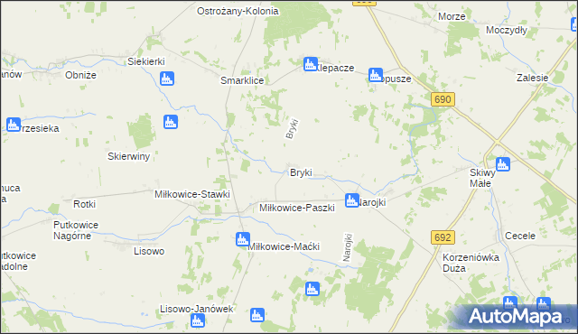 mapa Bryki gmina Drohiczyn, Bryki gmina Drohiczyn na mapie Targeo