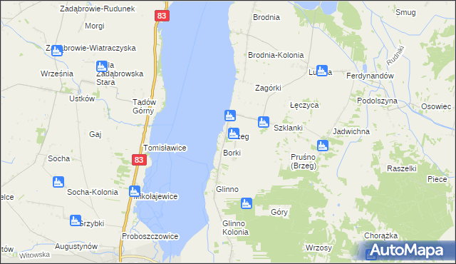 mapa Brzeg gmina Pęczniew, Brzeg gmina Pęczniew na mapie Targeo