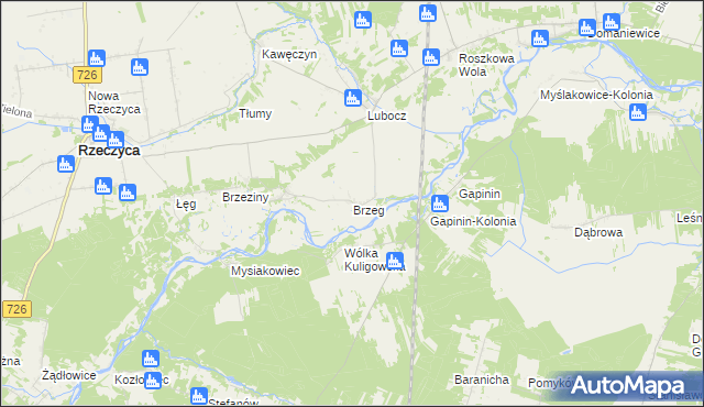 mapa Brzeg gmina Rzeczyca, Brzeg gmina Rzeczyca na mapie Targeo