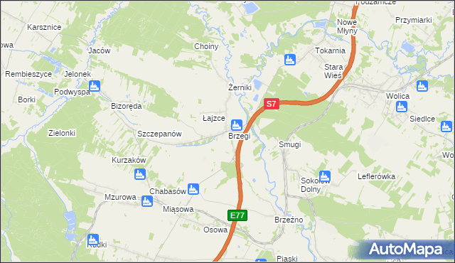 mapa Brzegi gmina Sobków, Brzegi gmina Sobków na mapie Targeo