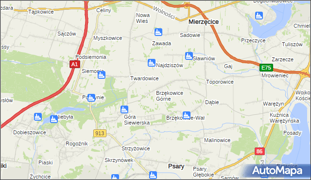 mapa Brzękowice Górne, Brzękowice Górne na mapie Targeo