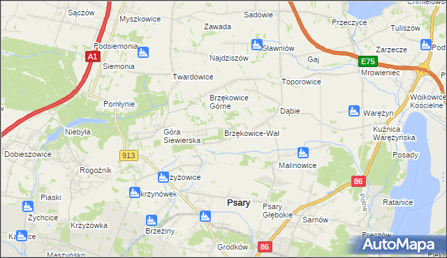 mapa Brzękowice-Wał, Brzękowice-Wał na mapie Targeo
