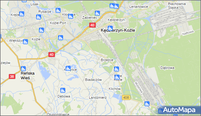 mapa Brzeźce gmina Bierawa, Brzeźce gmina Bierawa na mapie Targeo