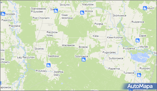 mapa Brzezie gmina Aleksandrów, Brzezie gmina Aleksandrów na mapie Targeo