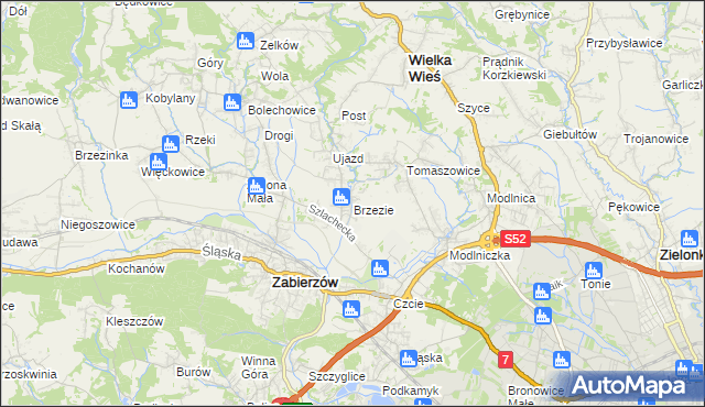 mapa Brzezie gmina Zabierzów, Brzezie gmina Zabierzów na mapie Targeo