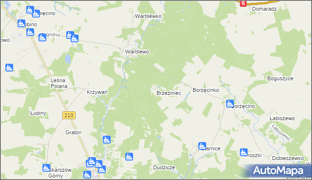 mapa Brzeziniec gmina Dębnica Kaszubska, Brzeziniec gmina Dębnica Kaszubska na mapie Targeo