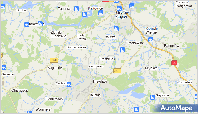 mapa Brzeziniec gmina Mirsk, Brzeziniec gmina Mirsk na mapie Targeo