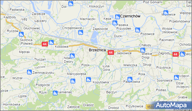 mapa Brzezinka gmina Brzeźnica, Brzezinka gmina Brzeźnica na mapie Targeo