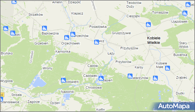 mapa Brzezinki gmina Kobiele Wielkie, Brzezinki gmina Kobiele Wielkie na mapie Targeo