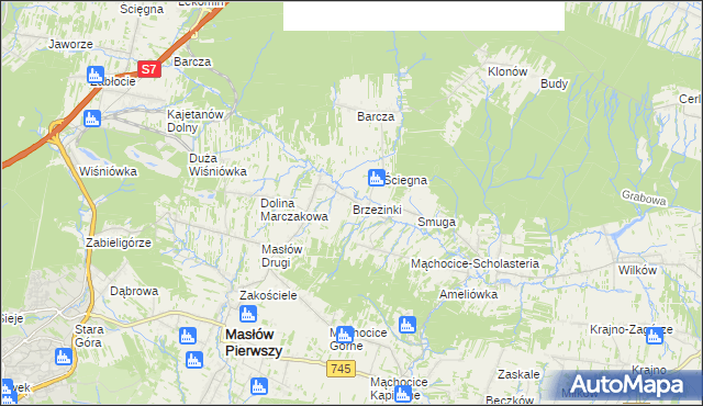 mapa Brzezinki gmina Masłów, Brzezinki gmina Masłów na mapie Targeo