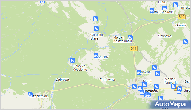 mapa Brzeziny gmina Józefów, Brzeziny gmina Józefów na mapie Targeo