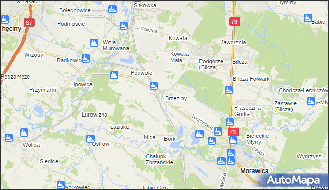 mapa Brzeziny gmina Morawica, Brzeziny gmina Morawica na mapie Targeo
