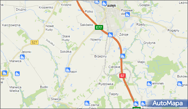 mapa Brzeziny gmina Pasłęk, Brzeziny gmina Pasłęk na mapie Targeo