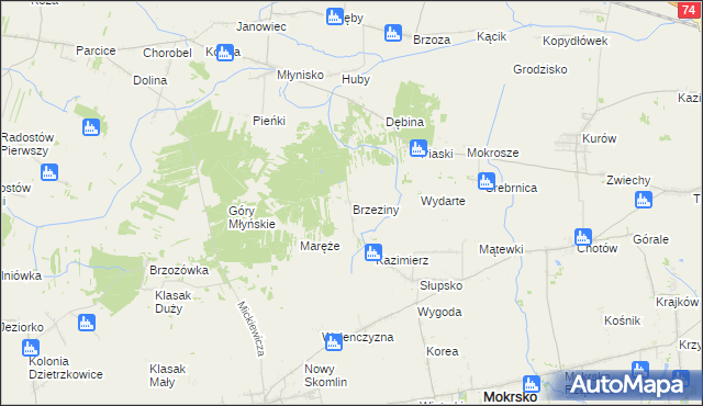 mapa Brzeziny gmina Skomlin, Brzeziny gmina Skomlin na mapie Targeo