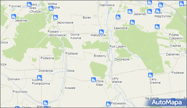 mapa Brzeziny gmina Żarnowiec, Brzeziny gmina Żarnowiec na mapie Targeo