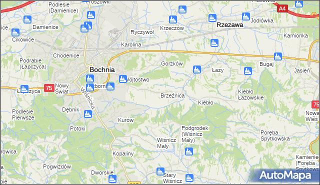 mapa Brzeźnica gmina Bochnia, Brzeźnica gmina Bochnia na mapie Targeo