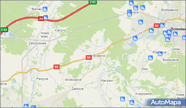 mapa Brzeźnik gmina Bolesławiec, Brzeźnik gmina Bolesławiec na mapie Targeo