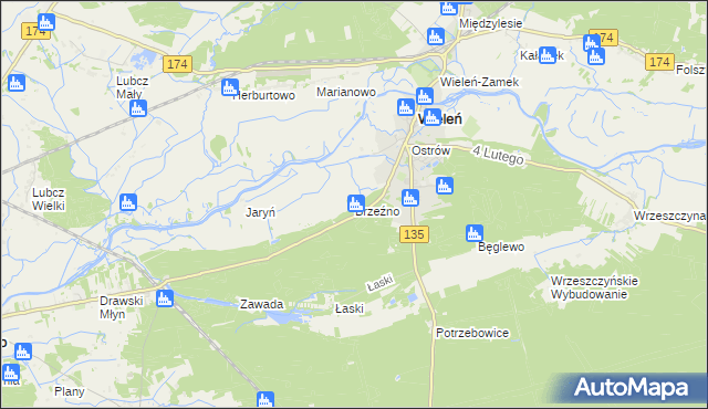 mapa Brzeźno gmina Wieleń, Brzeźno gmina Wieleń na mapie Targeo