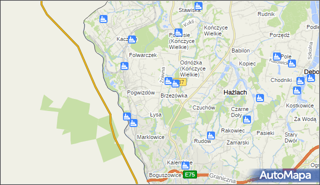 mapa Brzezówka gmina Hażlach, Brzezówka gmina Hażlach na mapie Targeo