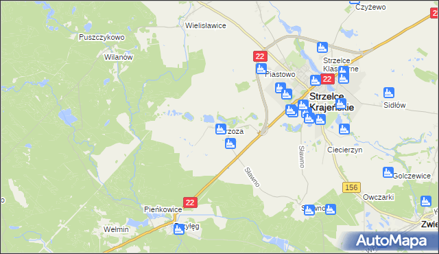 mapa Brzoza gmina Strzelce Krajeńskie, Brzoza gmina Strzelce Krajeńskie na mapie Targeo