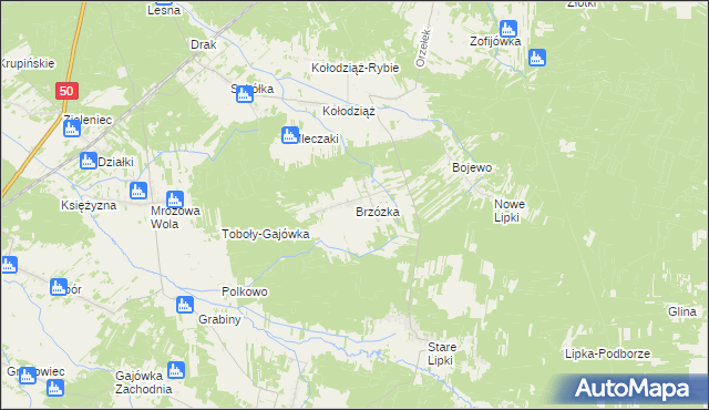 mapa Brzózka gmina Stoczek, Brzózka gmina Stoczek na mapie Targeo