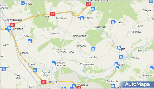 mapa Brzózki gmina Lipie, Brzózki gmina Lipie na mapie Targeo