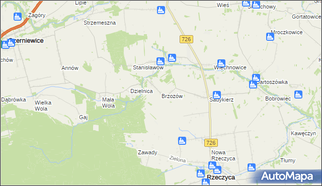 mapa Brzozów gmina Rzeczyca, Brzozów gmina Rzeczyca na mapie Targeo